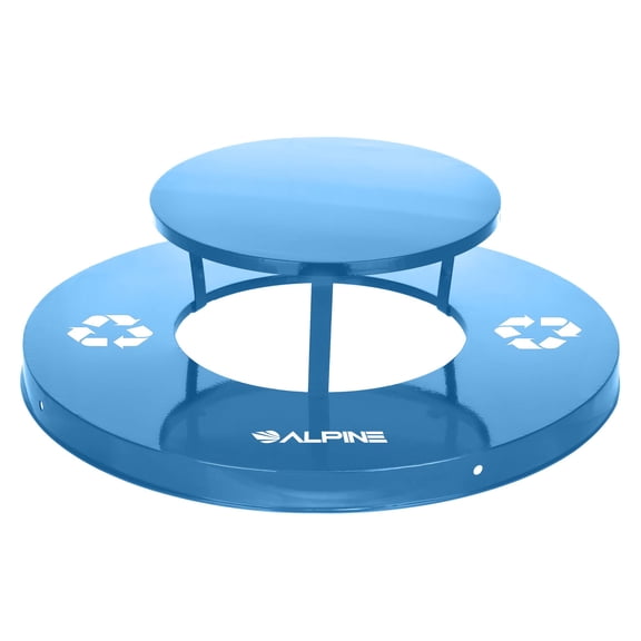 Trash can Lid for Alpine Slatted Commercial Outdoor Trash Can Series - Weather Resistant Round Metal Trash Can Rain Bonnet Lid (Blue)