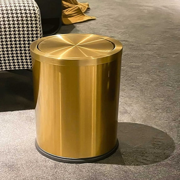 Trash can with Flipping Lid,Stainless Steel Garbage cans Wastebasket Bin for Bathroom,Laundry,Hotel,Office,Laundry Room,Metallic,Gold