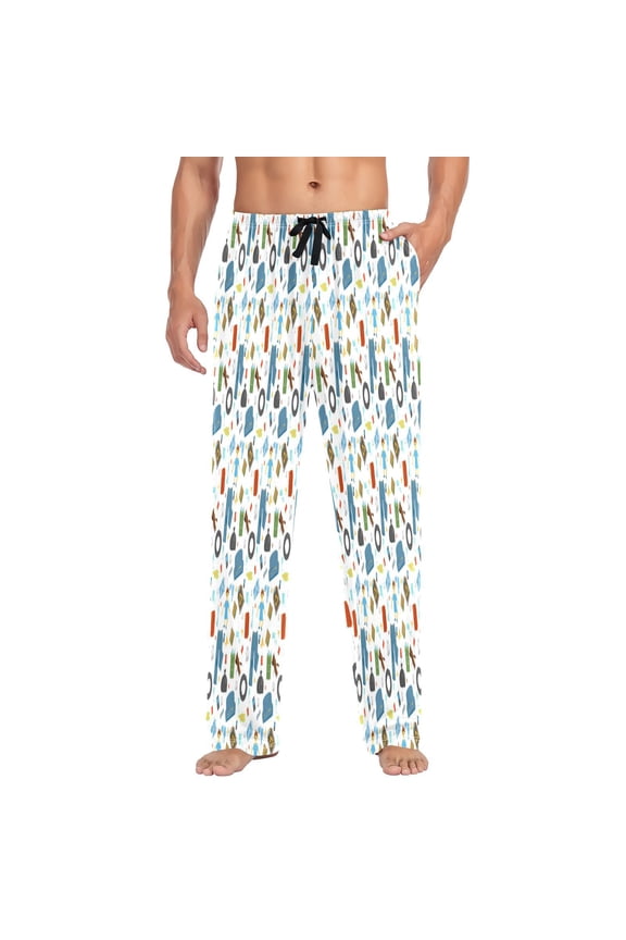 Trash cartoon seamless pattern Men's ComfortSoft Cotton Printed Lounge Pants,Pockets, Drawstring/Elastic Waist