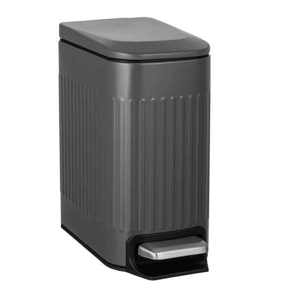 TrashAid 1.6 Gallon Bathroom Trash Can with Lid, Small Stainless Steel Garbage Bin, Gray
