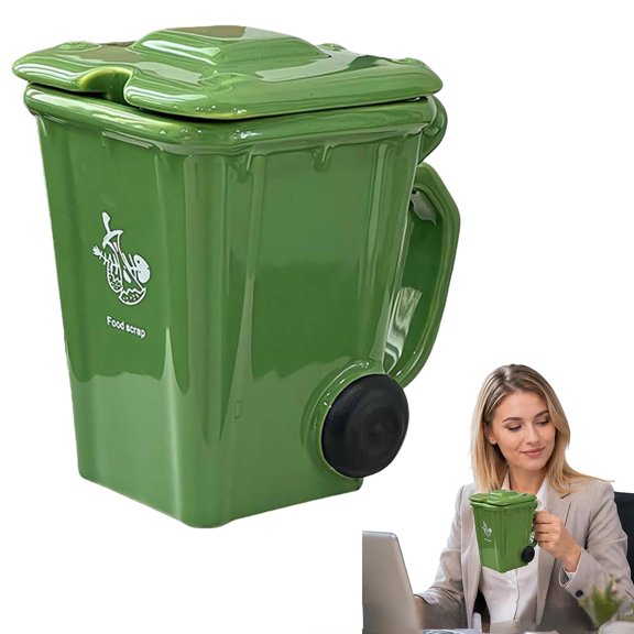Trashcan Ceramics Mug,Recycling Bin Coffee Mug with Lid,Multi-Purpose Trendy Garbage Bin Shape Drinkware for Birthday Parties Gifts, Decorative Water Cup