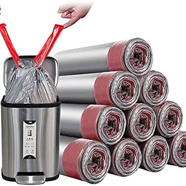 Trashs Bag Drawstring Garbage Bags- Thicker Heavy Bathroom Trash can Liners for Bedroom Home Kitchen 50 Counts ,4-6 Gallon (Gray)