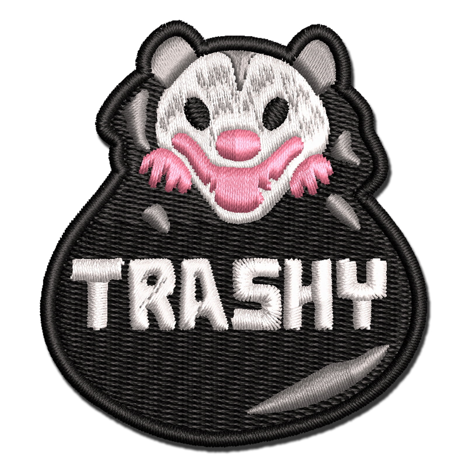 Trashy Opossum in Trash Garbage Bag Applique Multi-Color Embroidered Iron-On Patch - 3.5 Inch Large