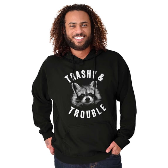 Trashy and Trouble Funny Raccoon Hoodie Sweatshirt Women Men Brisco Brands M