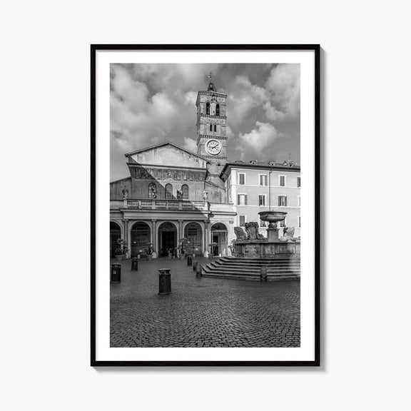 Trastevere Black And White Fine Art Photo Print Santa Maria Basilica Rome Roma Italy, Unframed Paper Print
