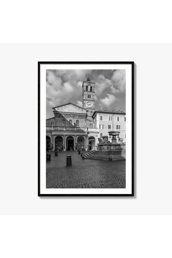 Trastevere Black And White Fine Art Photo Print Santa Maria Basilica Rome Roma Italy, Unframed Paper Print