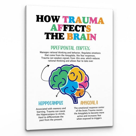 How Trauma Affects The Brain Mental Health Wall Art,Positive Affirmations Print Framed Canvas Painting Artwork For Social Worker Therapist Counseling Office Decor