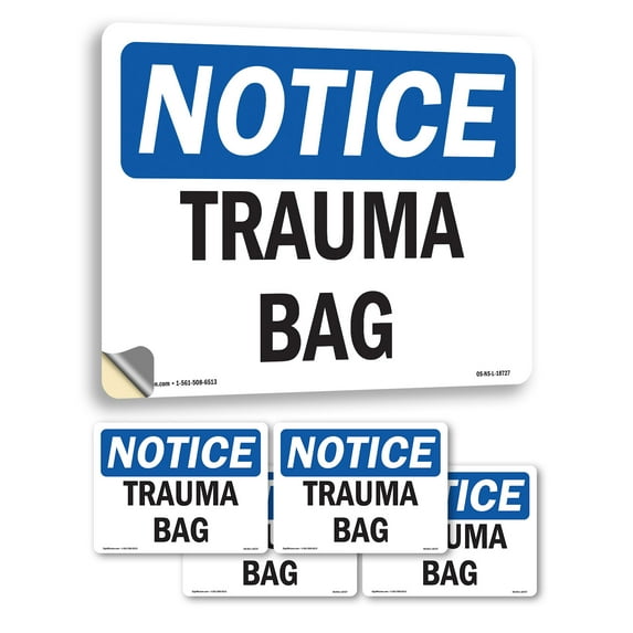 Trauma Bag OSHA Notice Vinyl Decal Label 18 Inch x 12 Inch - 5 Pack