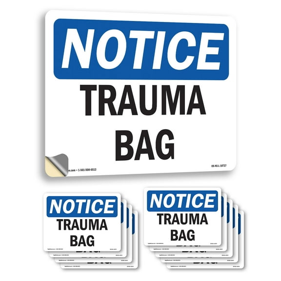 Trauma Bag OSHA Notice Vinyl Decal Label 7 Inch x 5 Inch - 10 Pack