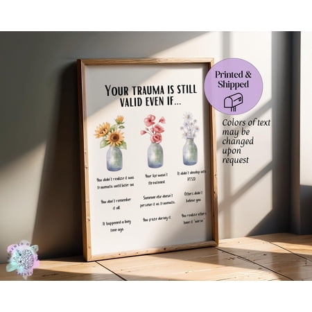 Trauma Informed Floral Affirmations Wall Art Print, Unframed Paper Poster 8x10in