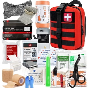 Trauma Refill Kit Med Pack | Vented Chest Seal | Israeli Bandage | Tourniquet-12 | Splint | Compressed Gauze | Bandages | First Aid Kit EMT Bleeding Control Pack for Camping Hiking - RED