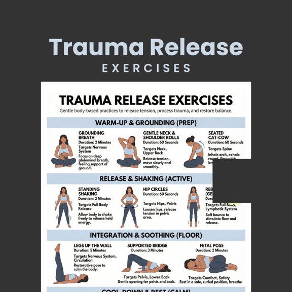 Trauma Release Exercise Poster, Physical Exercise, Lumbar Muscle Release, Vaginal Nerve Poster, ADHD Exercise Poster, Exercise Exercise Poster