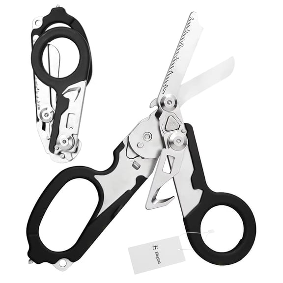 Trauma Scissors, 6 in 1 Emergency Scissors with Protective Case, Medical Scissors, Trauma Scissors for Outdoor Camping Rescue  Carbon Black