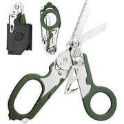 Trauma Shears, 6-in-1 Emergency Response Shears equipped with a Protective Sheath, Medical Scissors  army green