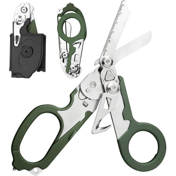 Trauma Shears, 6-in-1 Emergency Response Shears equipped with a Protective Sheath, Medical Scissors (army green))