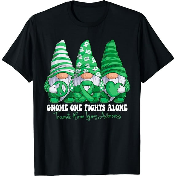 Traumatic Brain Injury Awareness Month Green Ribbon Gnomies T-Shirt