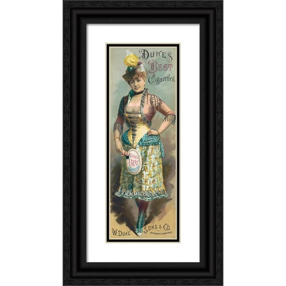 Trautmann, Bailey & Blampey 9x18 Black Ornate Wood Framed Double Matted Museum Art Print Titled - Duke's Best Cigarettes. W. Duke Sons and Co., Durham, N.C and New York (1890)
