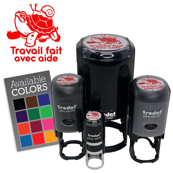 Travail Fait Avec Aide Work Done With Help Turtle Snail Self-Inking Rubber Stamp for Stamping Ink Stamper Crafting Planners - 1/2 Inch Mini - Black Ink