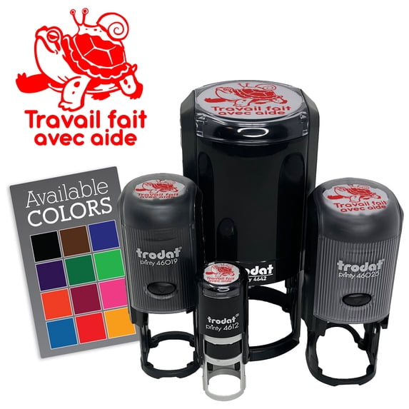 Travail Fait Avec Aide Work Done With Help Turtle Snail Self-Inking Rubber Stamp for Stamping Ink Stamper Crafting Planners - 1/2 Inch Mini - Brown Ink
