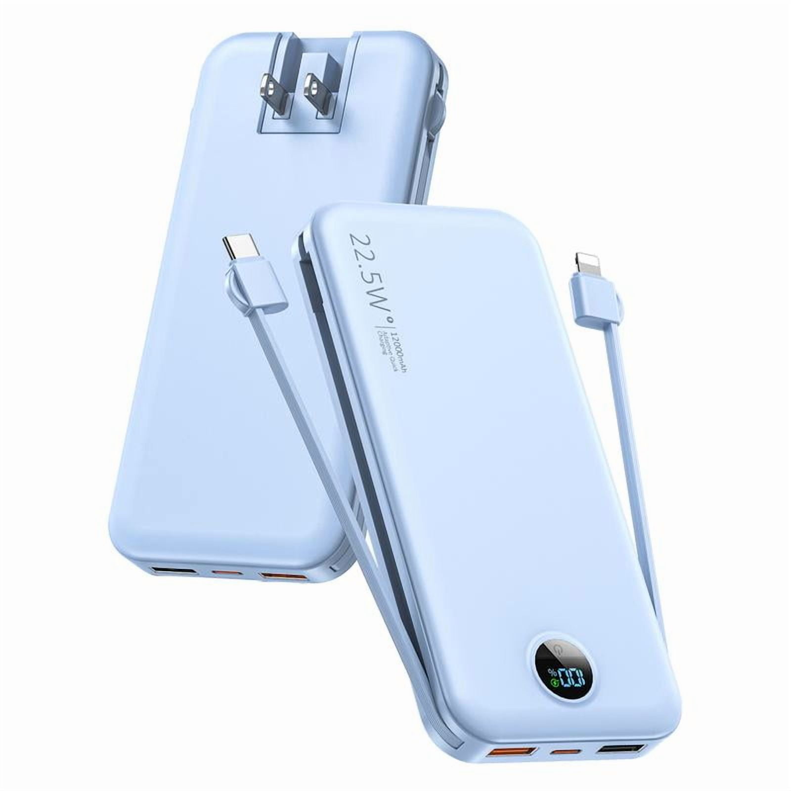 Travel 12000mAh Portable Charger with Built-in Cable & AC Plug, USB C ...