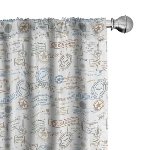 Travel 2 Panel Curtain Set, Vintage Old Rubber Stamps Tourist Passport Visa Certificate Vacation Holiday Theme, Lightweight Window Treatment Living Room Bedroom Decor, 56" x 95", Ivory, by Ambesonne