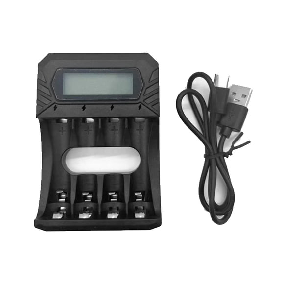 Travel 4-Channel Charging Base for 1.5V AA 3A with LCD Screen USB C Fast Charging Adapter Dock Black