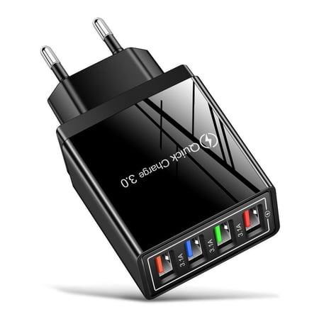 Travel 4 Ports Portable UK EU US Plug Power Supply Wall Charger Adapter Fast Quick Charger BLACK EU