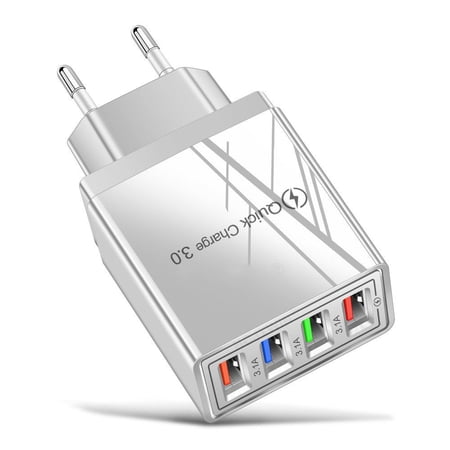 Travel 4 Ports Portable UK EU US Plug Power Supply Wall Charger Adapter Fast Quick Charger WHITE EU