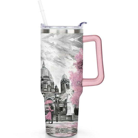 Travel 40 oz Tumbler Outdoor Adventurers Handle Leak-Proof Lid 40oz Travel Theme Tumbler Straw Double Insulated Camping Essentials