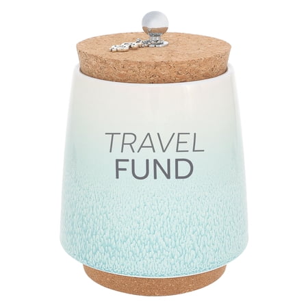 Pavilion Gift Company - Travel - 6.5" Ceramic Piggy Bank Savings Bank Money Jar Travel Fund with Cork Base Cork Lid Dollar Sign Charm Vacation Keepsake