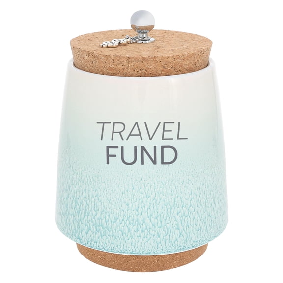 Pavilion Gift Company - Travel - 6.5" Ceramic Piggy Bank Savings Bank Money Jar Travel Fund with Cork Base Cork Lid Dollar Sign Charm Vacation Keepsake
