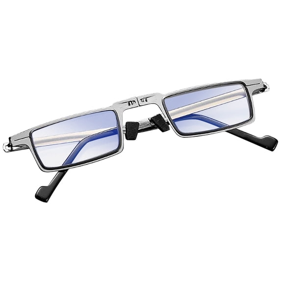 Travel Accessories Folding Reading Glasses, Lightweight 17g Metal Rimless Blue Light Blocking Multifocal 100 Degree