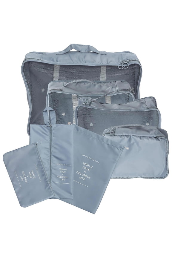 Travel Accessories Pouches For Men And Women With Waterproof Feature 7Pcs Grey Organizer Bags