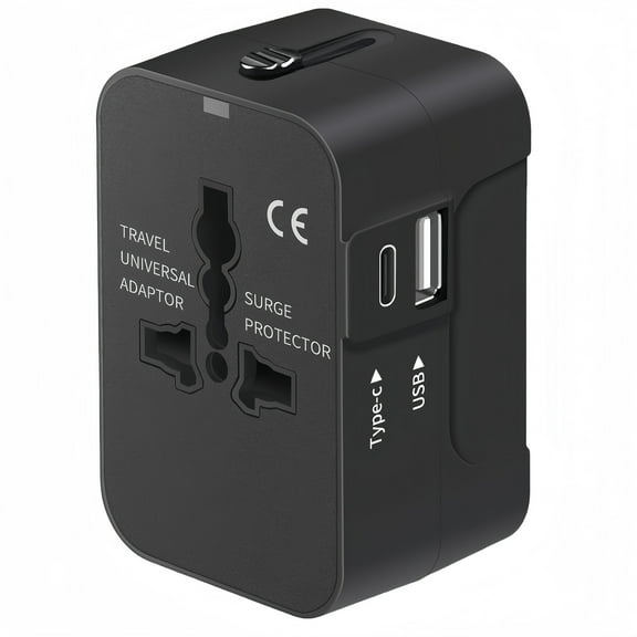 Travel Adapter with USB C, Universal All in One Worldwide Travel Adapter Power Converters Wall Charger AC Power Plug Adapter USB Type C Charging Ports for USA EU UK AUS Black