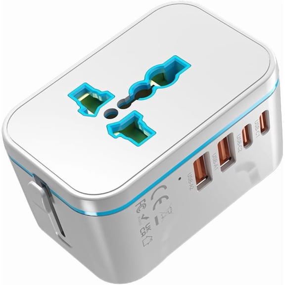 Travel Adapter Worldwide, Multi Plugs Adapter with 2 USB-C & 2 USB-A, -in- AC Ports Wall Charger, International Power Converter for EU  UK AUS JP 200+ Countries White (White)