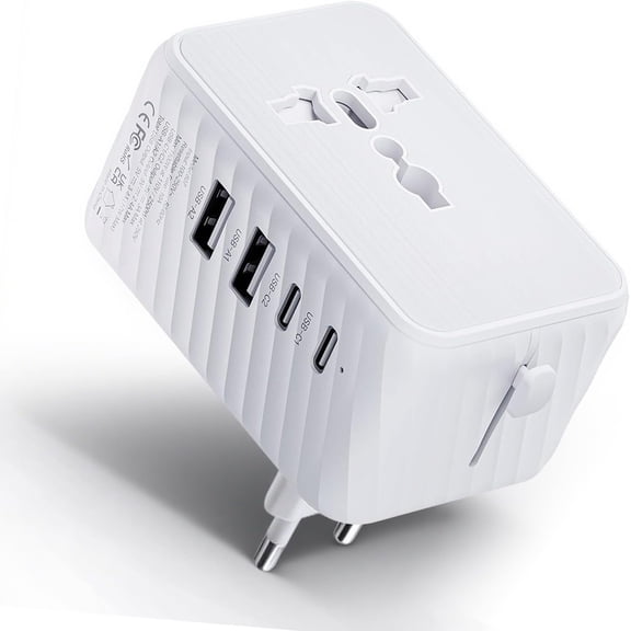 Travel Adapter - Worldwide Power Plug Converter for , UK, EU, AU with Type-C & USB-A Ports - European Travel Plug Adapter, International Power Adapter (White)