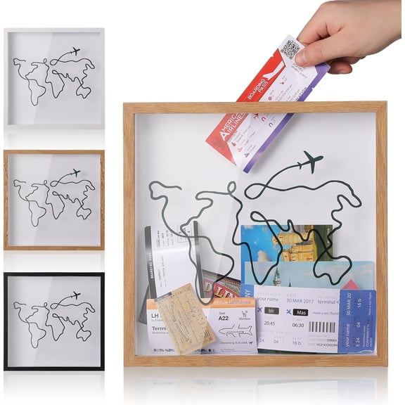 Travel Adventure Archive Shadow Box For Memories,8&12In Concert Travel Ticket Stub Memory Top Loading Shadow Keepsake Box With Slot On Top,life In a Shadow Box Travel Gift Frame (Black, 12x12)