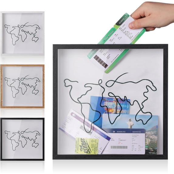 Travel Adventure Archive Shadow Box For Memories,8x8 Inch Concert Travel Ticket Stub Memory Top Loading Shadow Keepsake Box With Slot On Top (Black, 8x8)