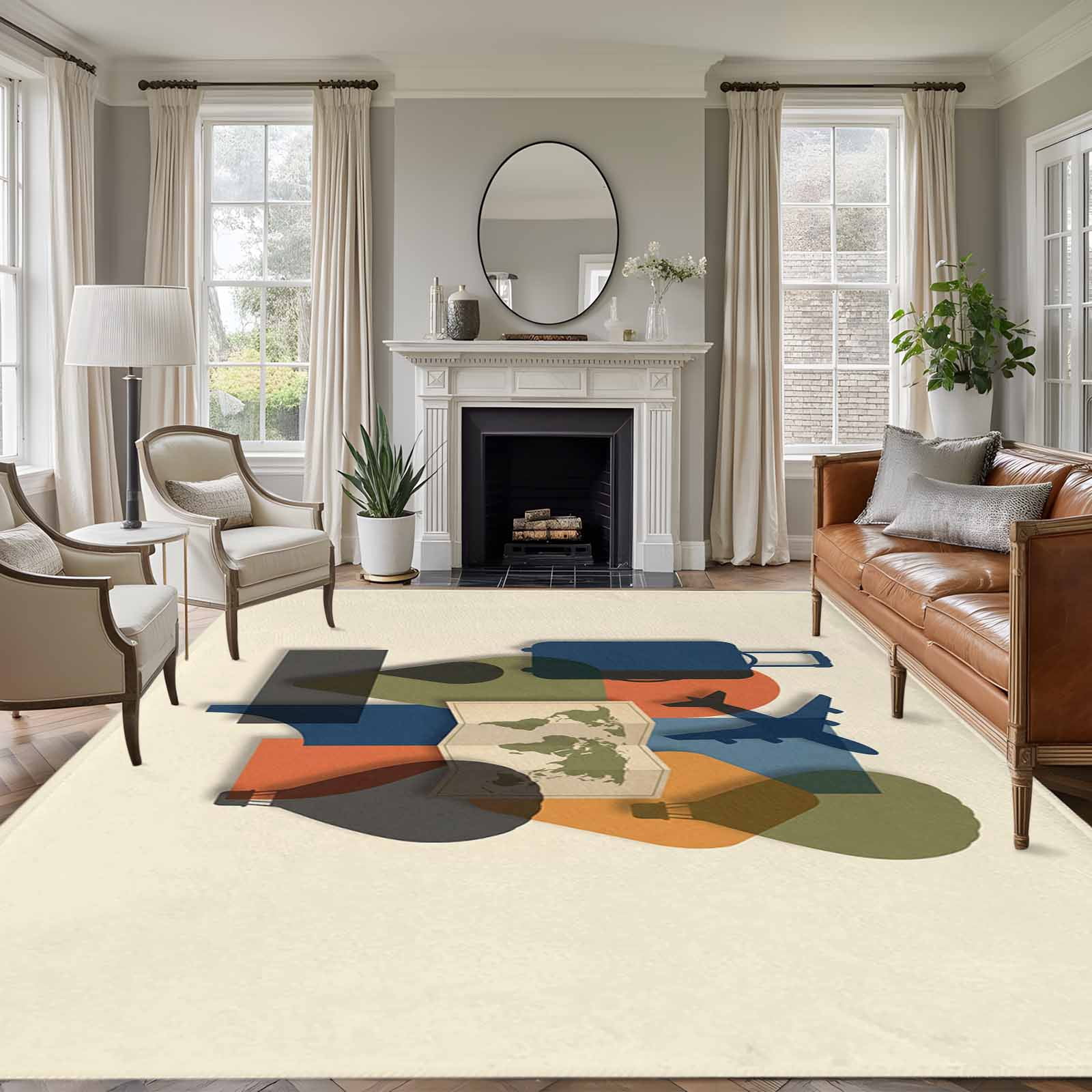 Traveling Rug Travel Adventure Area Rugs 8'x10', Washable Small Throw Rugs for Living ...