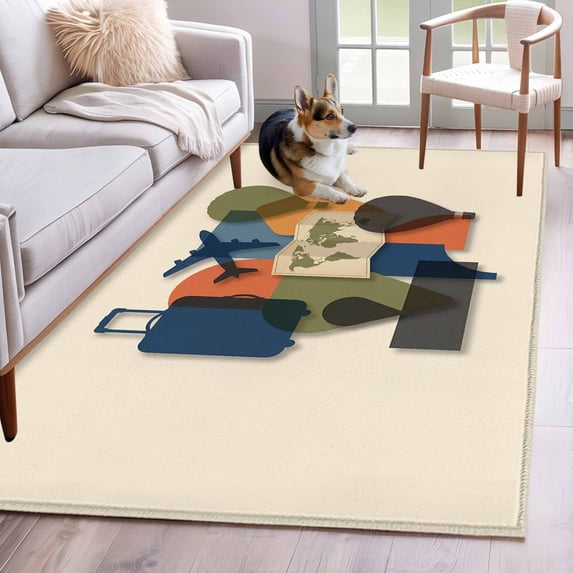 Travel Adventure Kitchen Runner Rug 2.7x5 Washable Runners for Hallway Non Slip Modern Maps Luggage Hot Balloons Large Area Rug Indoor Floor Carpet for Bathroom Laundry Entryway Bedroom Living Room