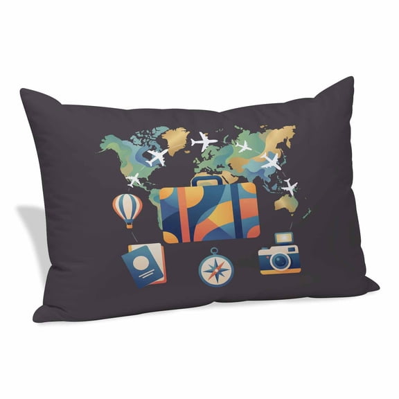 Travel Adventure Pillow Covers 12"x20", Abstract Art Maps Suitcase Hot Balloons Soft Brushed Microfiber Breathable Throw Pillow Covers, Decorative Pillowcase with Zipper for Couch Sofa Bedroom