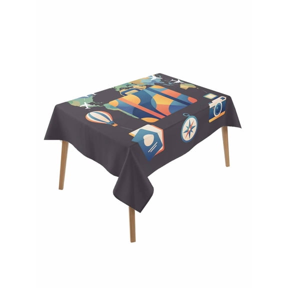 Travel Adventure Table Cloth, Waterproof Tablecloth for Rectangle Tables, Abstract Art Maps Suitcase Hot Balloons Reusable Washable Fabric Table Cover for Restaurant Kitchen Dining Tables 60"x102"