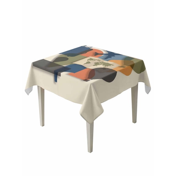 Travel Adventure Table Cloth, Waterproof Tablecloth for Square Tables, Modern Maps Luggage Hot Balloons Reusable Washable Fabric Table Cover for Restaurant Kitchen Dining Tables 54"x54"