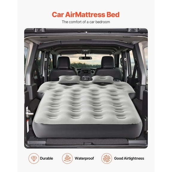 Car Air Mattress with Built-in Pump - Inflatable Travel Bed for SUV & Backseat Camping - Portable Sleeping Pad for Camp, Road Trips (Grey)