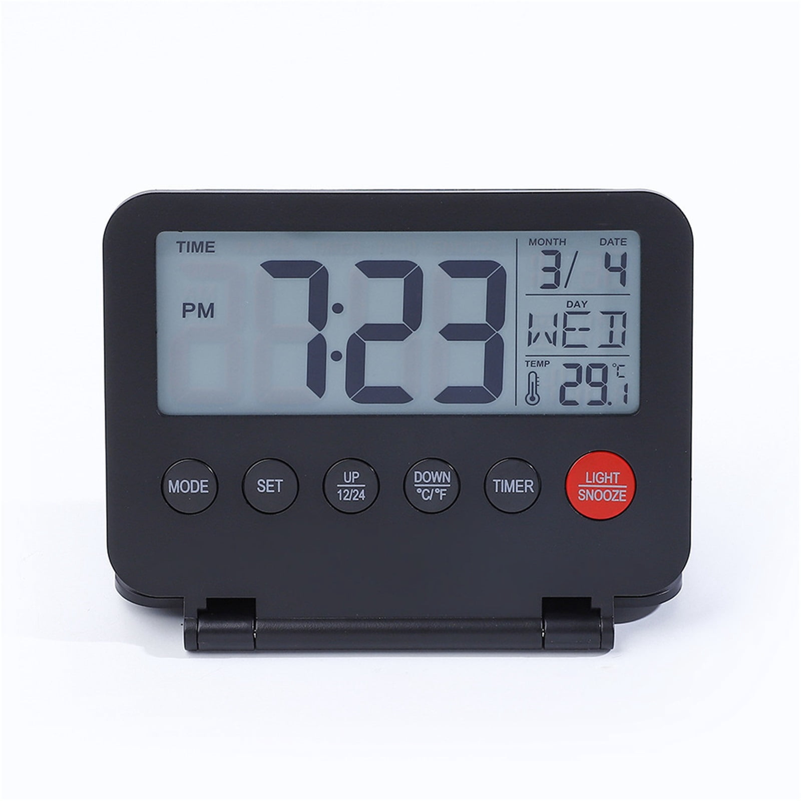 Travel Alarm Clock Ultra-thin Small Digital Clock Folding Battery Operated Alarm with Calendar/Backlight/Temp/Snooze