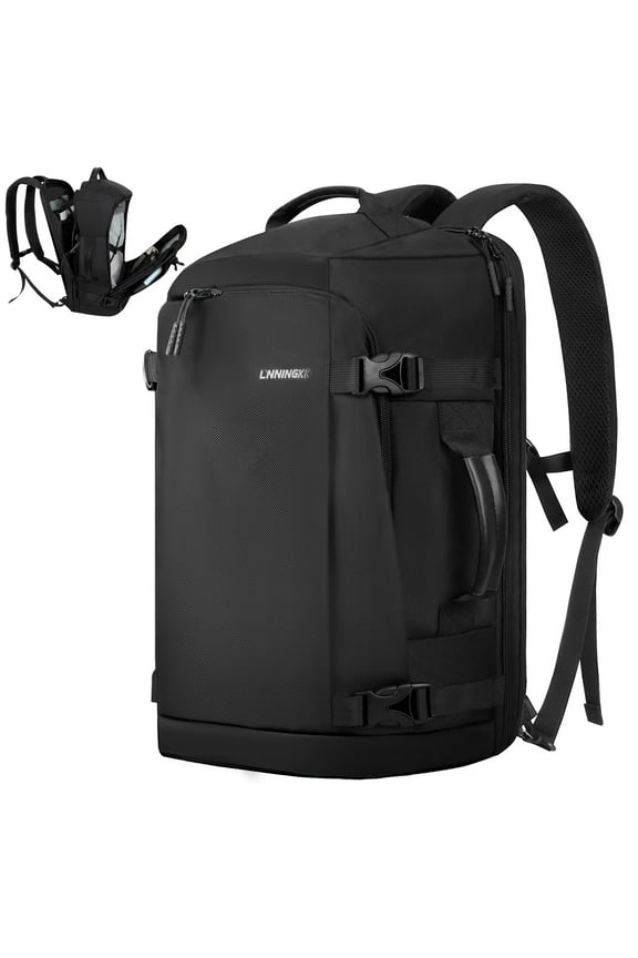 40L Travel Backpack for Men, Carry On Luggage Hand Water Resistant Lightweight Business Rucksack, TSA Friendly Flight Approved, Large Daypack Fits 17.3 Inch Laptop for Weekender Trip Hiking, Black