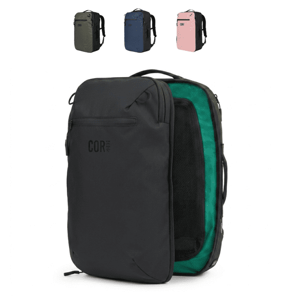 Travel Backpack Carry On Laptop Backpack with Secret Pockets | Airline Approved Water Resistant Backpack for Men and Women | The Island Hopper by COR Surf (28L, Black)
