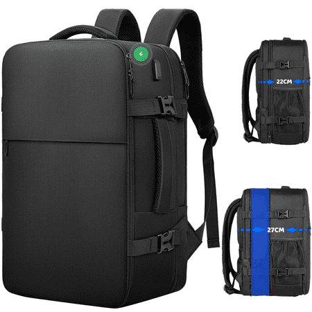 Besttravel 45L Expandable Laptop Backpack, 17" Travel Backpack with USB Port, Business Backpack for Men and Women Laptop Carry On Backpack, Waterproof Large Daypack Travel Bag for Collge Work