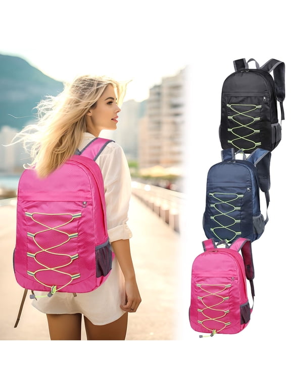 Travel Backpack | Hiking Daypack | Foldable Lightweight Nylon, Packable Camping Rucksack, 35L Capacity, Water-Resistant, Multi Pocket, Adjustable Straps, Black