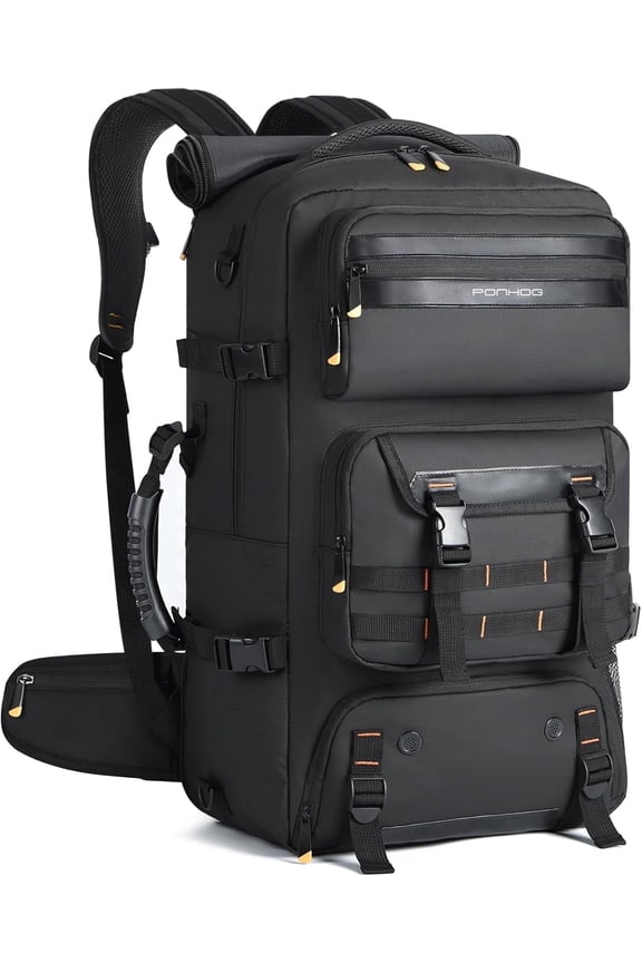 Travel Backpack, for Men, 50L, Carry on, Flight Approved, Convertible, Duffle Bag, Shoe Compartment, 17 Inch, Laptop Luggage, USB Charging Port, Weekender, Hiking, Black